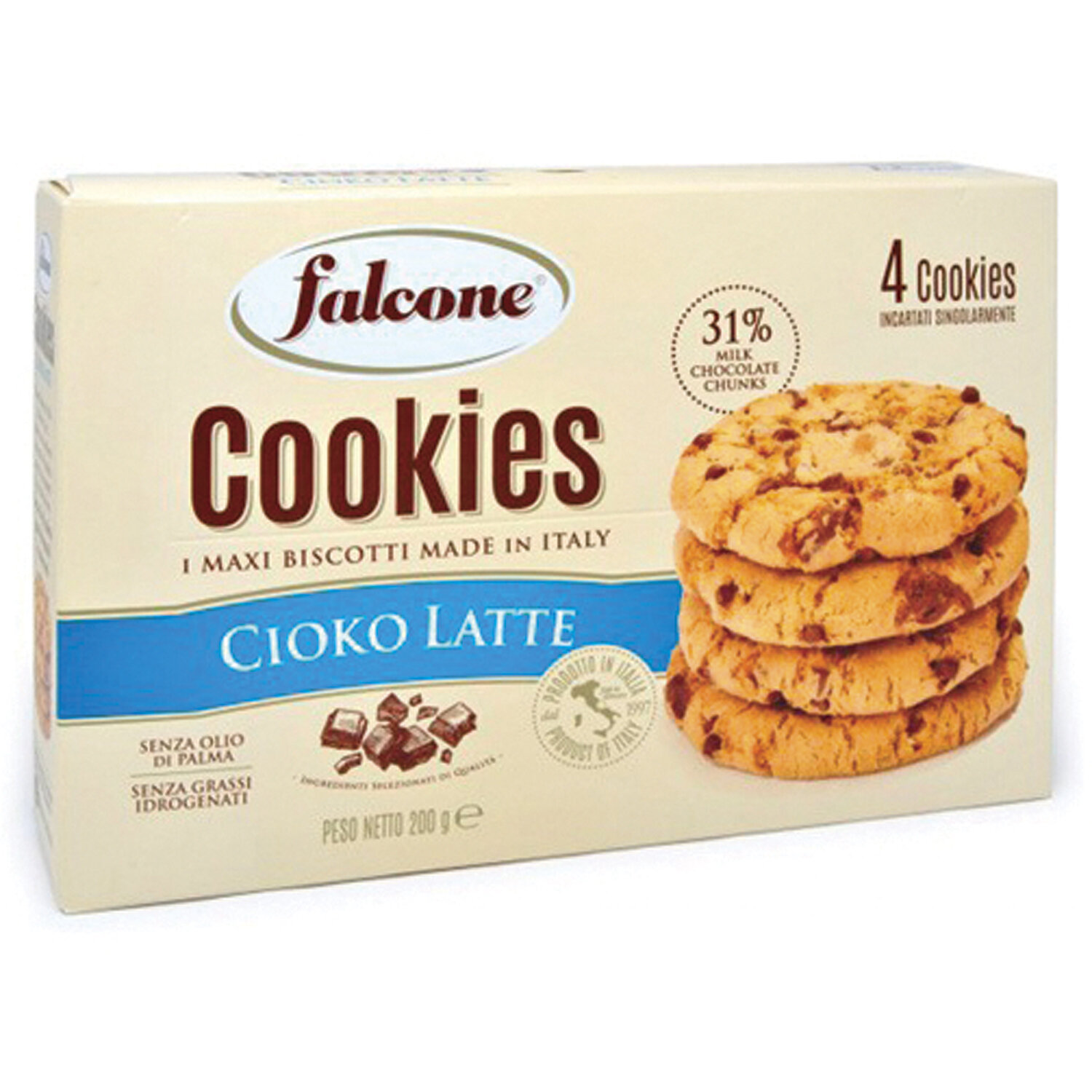 Печенье сахарное FALCONE "Cookies" с молочным шоколадом, 200 г, к...